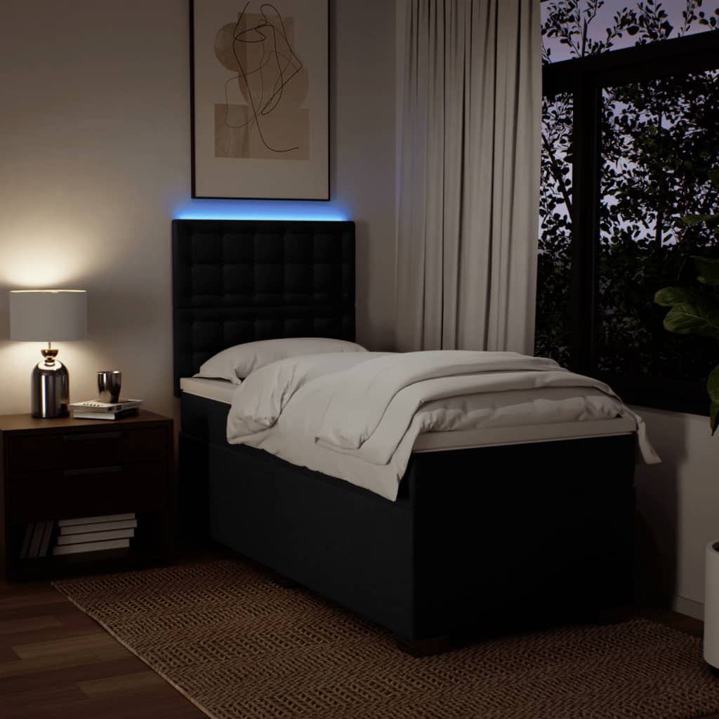 Lit à sommier tapissier avec matelas tissu noir 80x200 cm