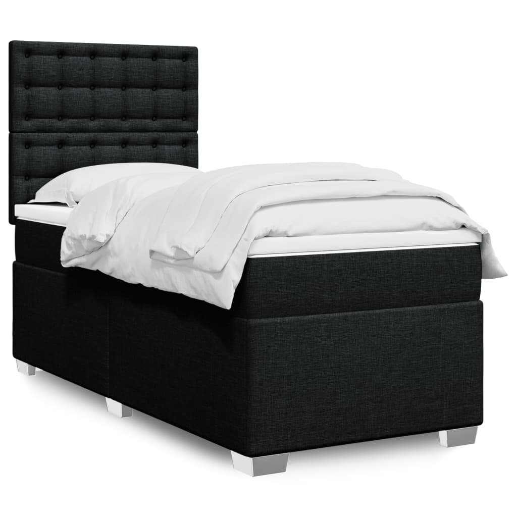 Lit à sommier tapissier avec matelas tissu noir 80x200 cm