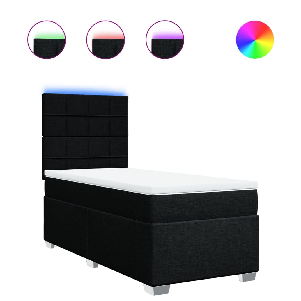 Lit sommier tapissier avec matelas tissu noir 90x190 cm