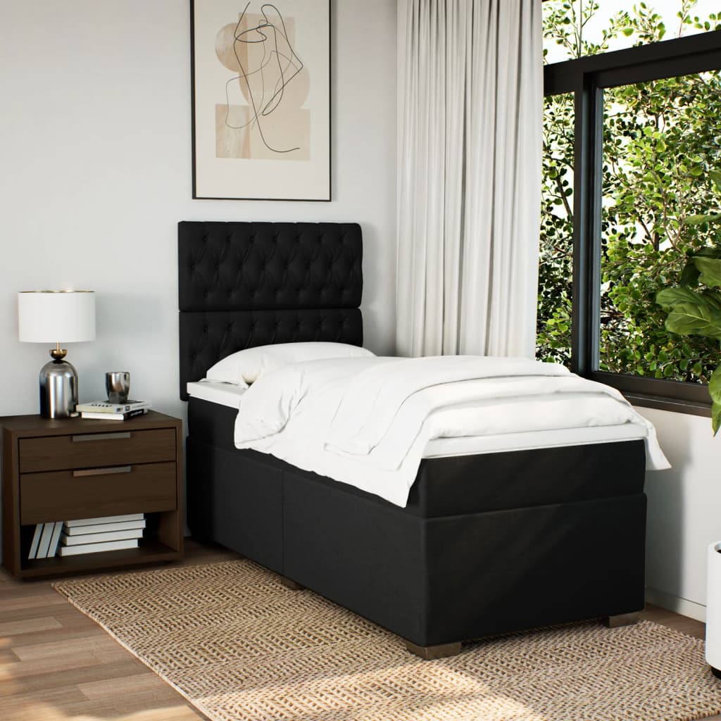 Lit sommier tapissier avec matelas tissu noir 90x190 cm