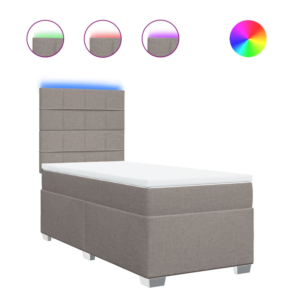 Lit sommier tapissier avec matelas tissu taupe 90x200 cm