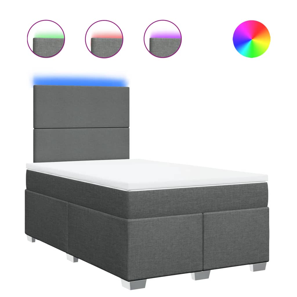 Lit à sommier tapissier avec matelas en tissu gris foncé 120x190 cm