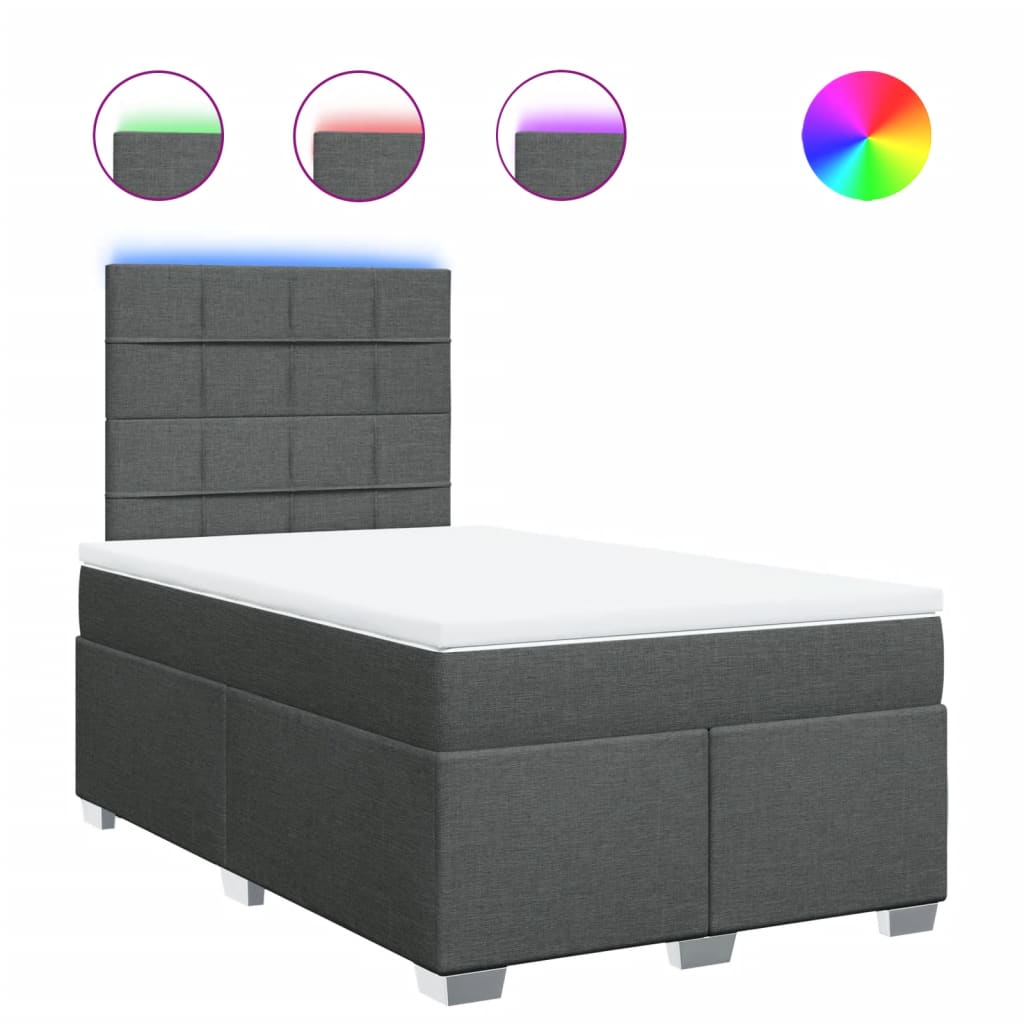 Lit à sommier tapissier avec matelas en tissu gris foncé 120x190 cm