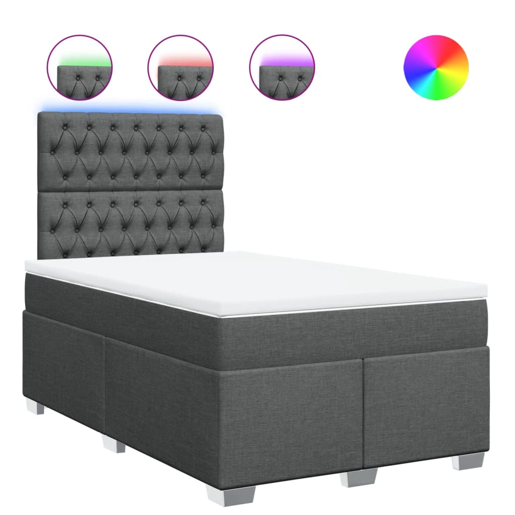 Lit à sommier tapissier avec matelas en tissu gris foncé 120x190 cm
