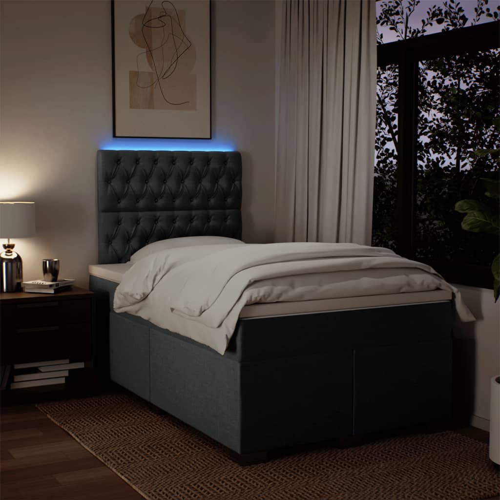 Lit à sommier tapissier avec matelas en tissu gris foncé 120x190 cm