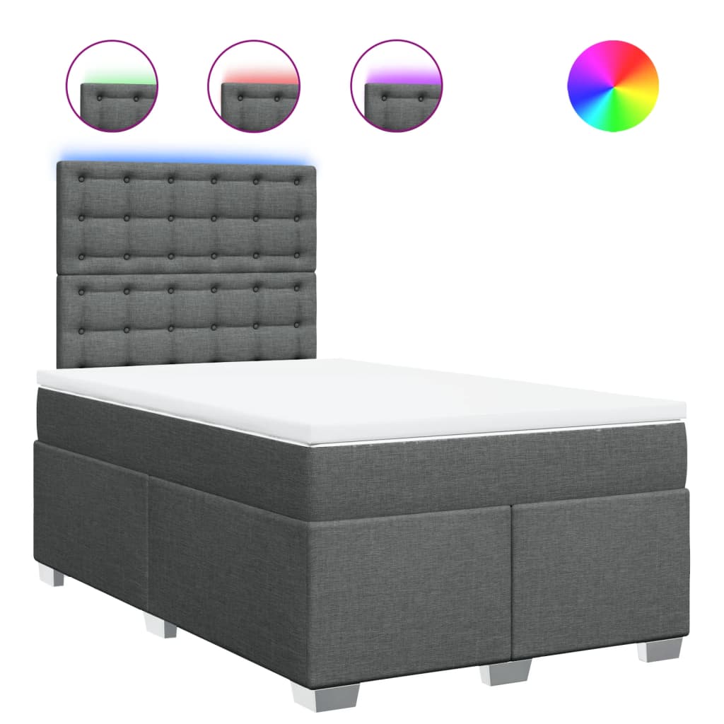 Lit à sommier tapissier avec matelas en tissu gris foncé 120x190 cm