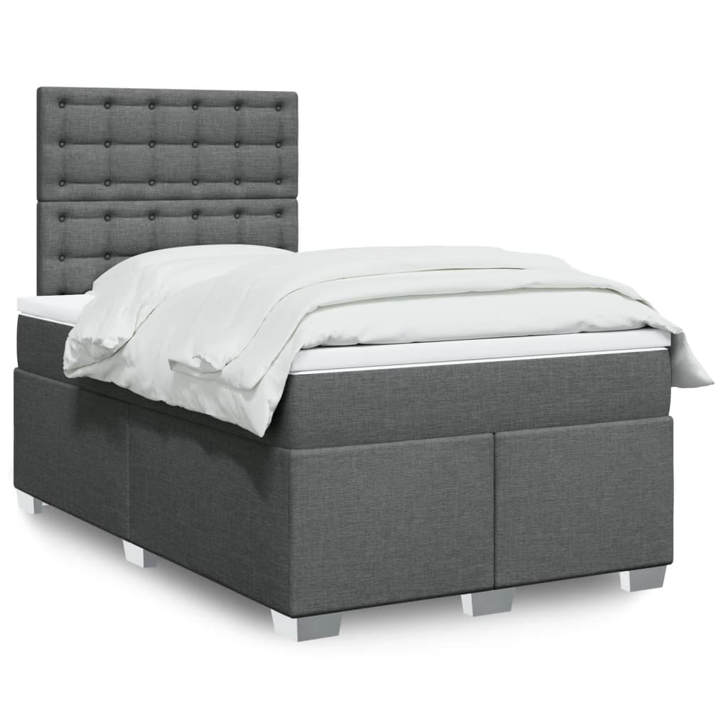 Lit à sommier tapissier avec matelas en tissu gris foncé 120x190 cm
