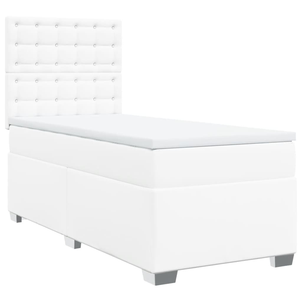 Boxspringbett mit Matratze Weiß 100x200 cm Kunstleder