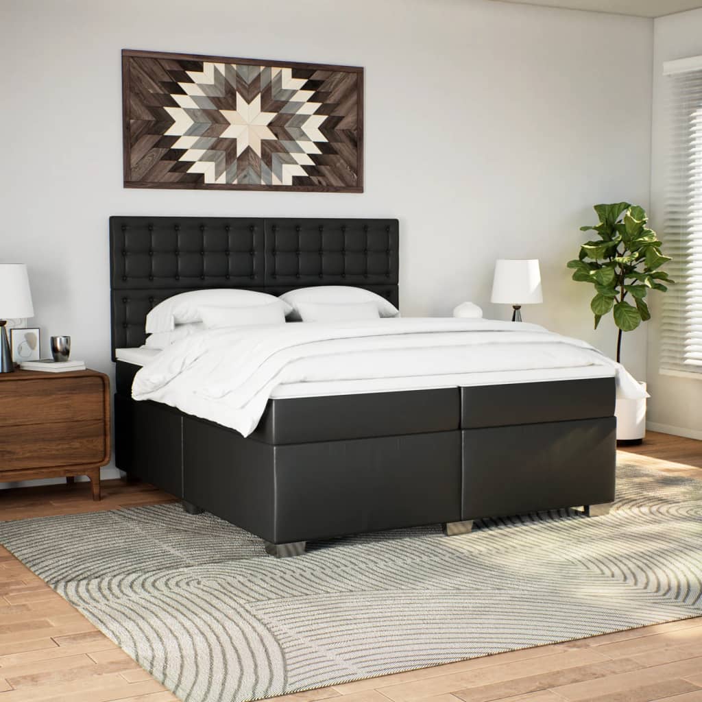 Sommier tapissier avec matelas noir 200x200 cm cuir artificiel