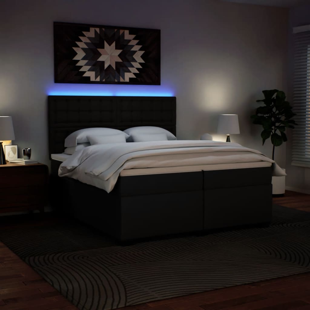 Sommier tapissier avec matelas noir 200x200 cm cuir artificiel