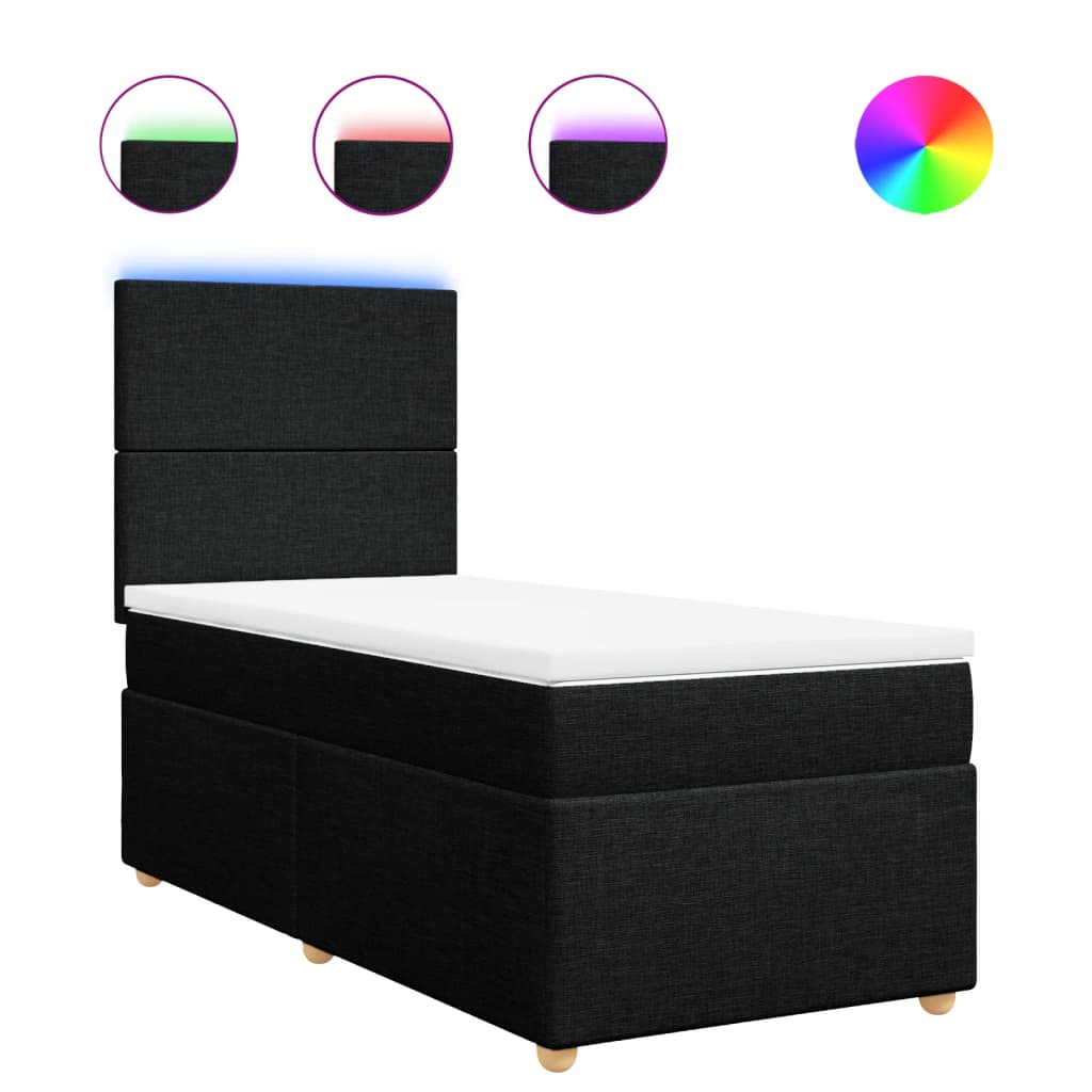 Lit à sommier tapissier avec matelas tissu noir 80x200 cm