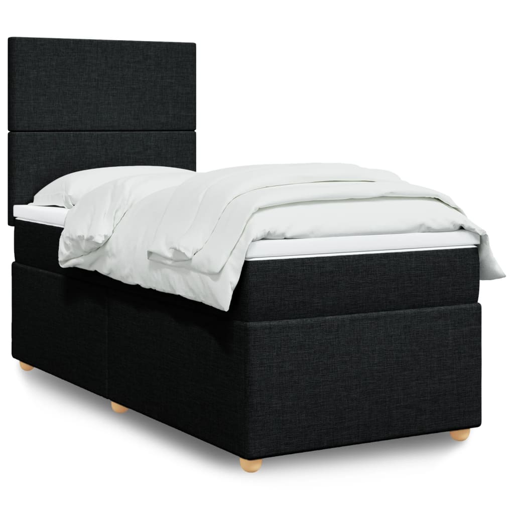 Lit à sommier tapissier avec matelas tissu noir 80x200 cm