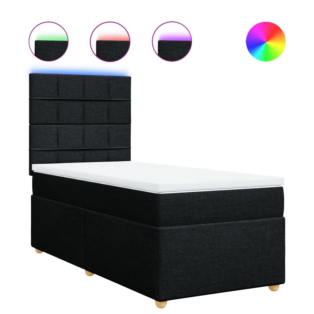 Lit à sommier tapissier avec matelas tissu noir 80x200 cm