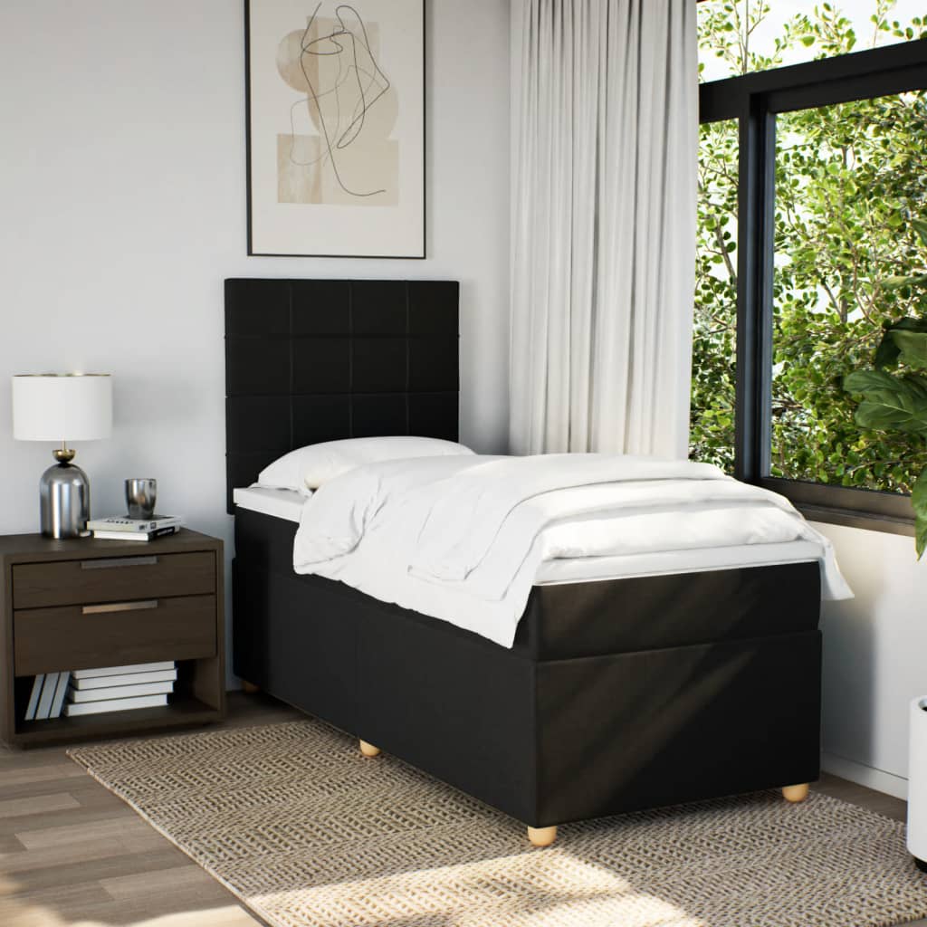 Lit à sommier tapissier avec matelas tissu noir 80x200 cm