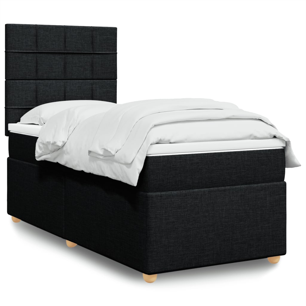 Lit à sommier tapissier avec matelas tissu noir 80x200 cm
