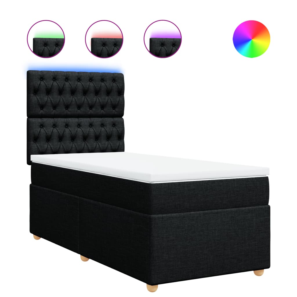 Lit à sommier tapissier avec matelas tissu noir 80x200 cm