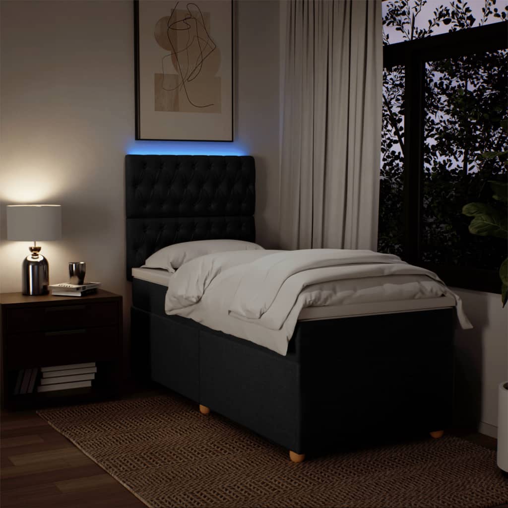 Lit à sommier tapissier avec matelas tissu noir 80x200 cm