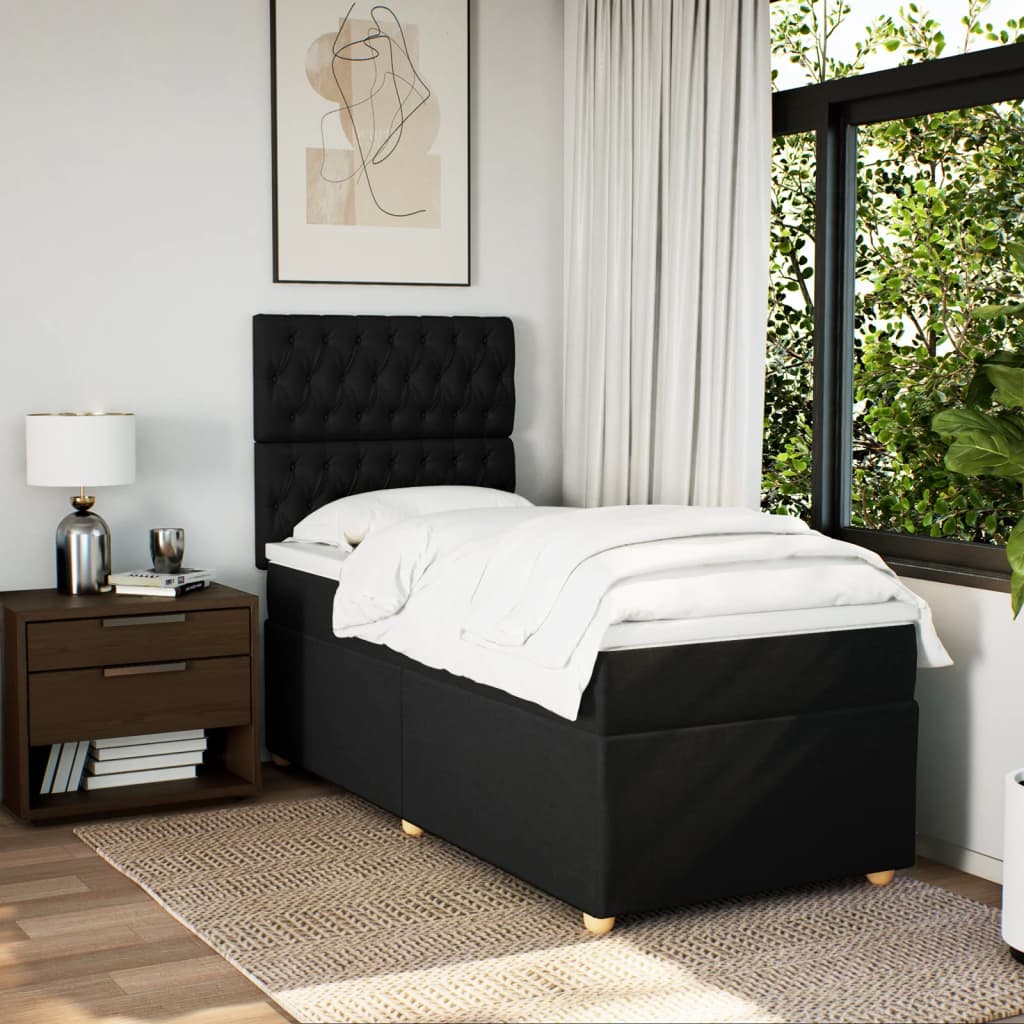 Lit à sommier tapissier avec matelas tissu noir 80x200 cm