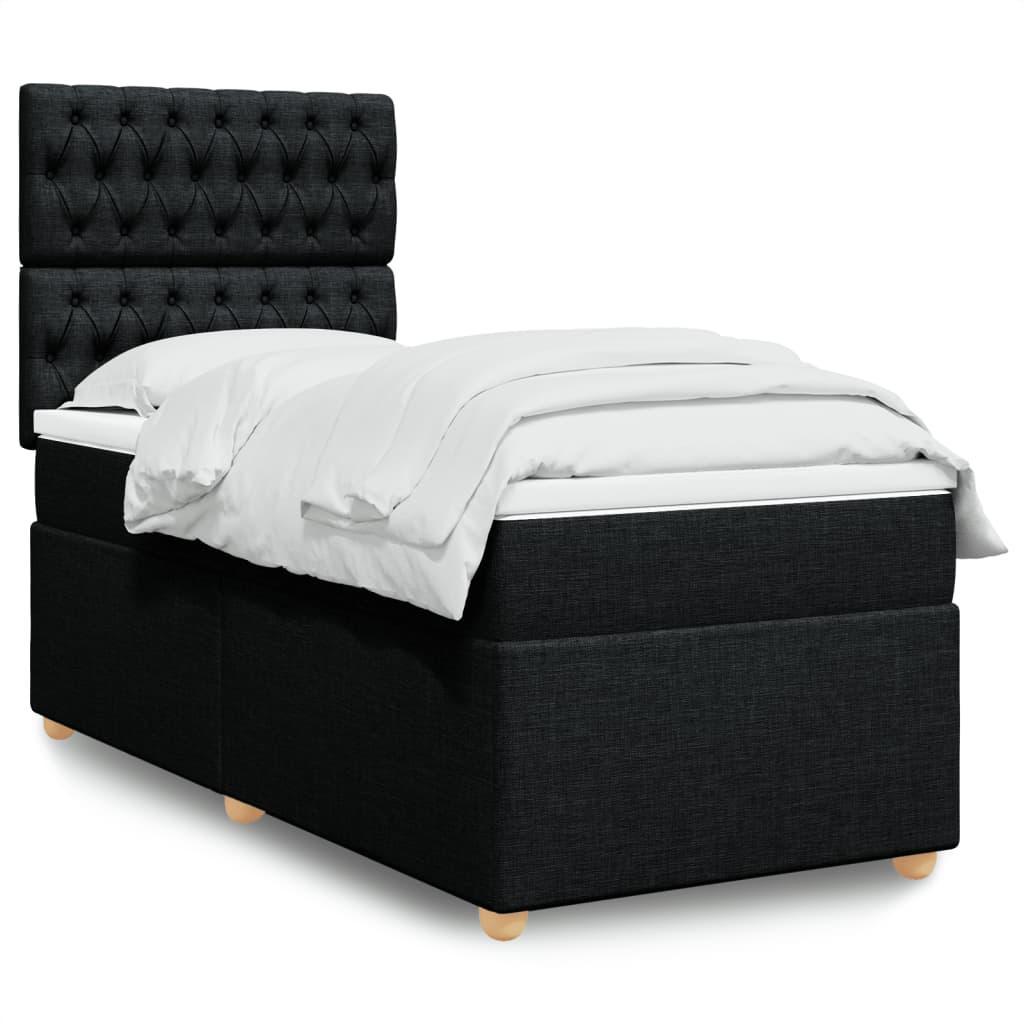 Lit à sommier tapissier avec matelas tissu noir 80x200 cm