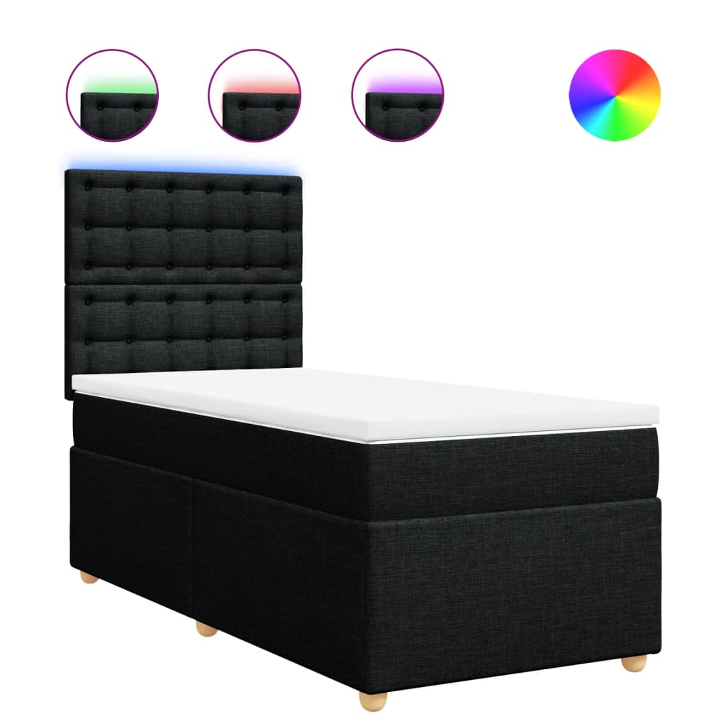 Lit à sommier tapissier avec matelas tissu noir 80x200 cm