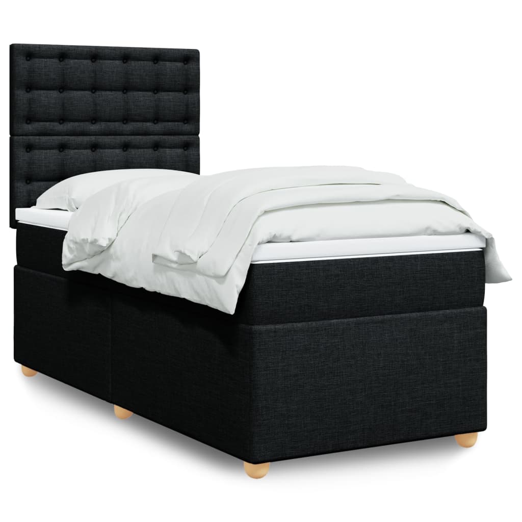 Lit à sommier tapissier avec matelas tissu noir 80x200 cm
