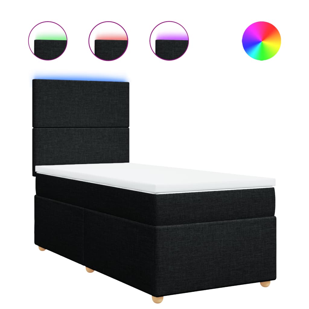 Lit sommier tapissier avec matelas tissu noir 90x190 cm