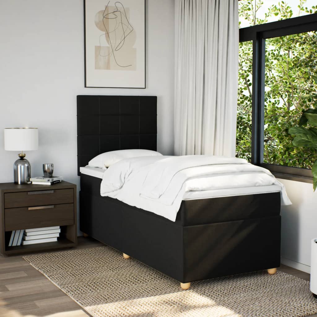 Lit sommier tapissier avec matelas tissu noir 90x190 cm