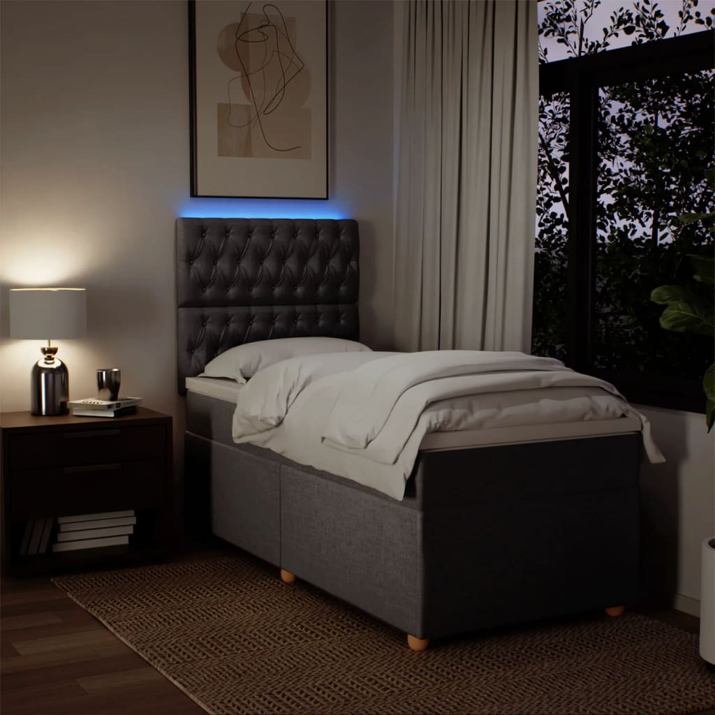 Lit sommier tapissier avec matelas tissu taupe 90x190 cm