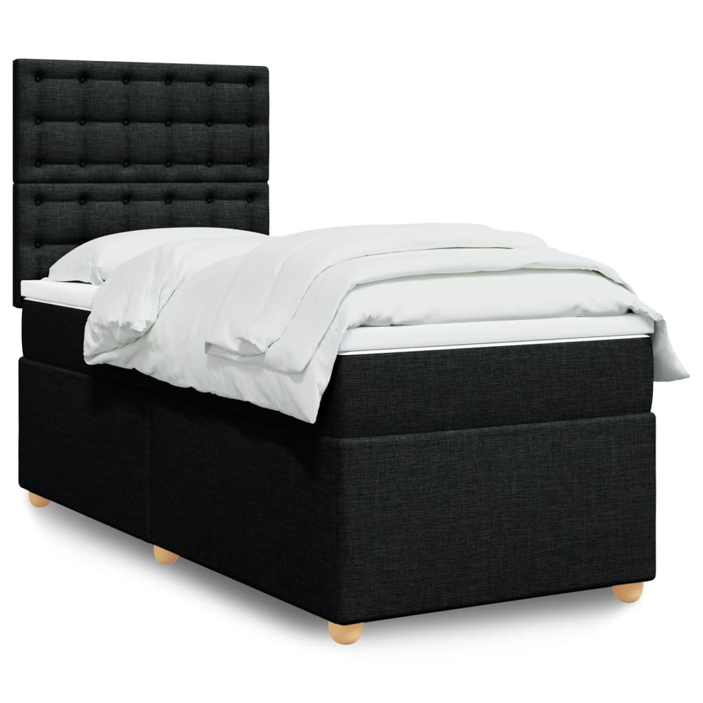 Lit sommier tapissier avec matelas tissu noir 90x190 cm