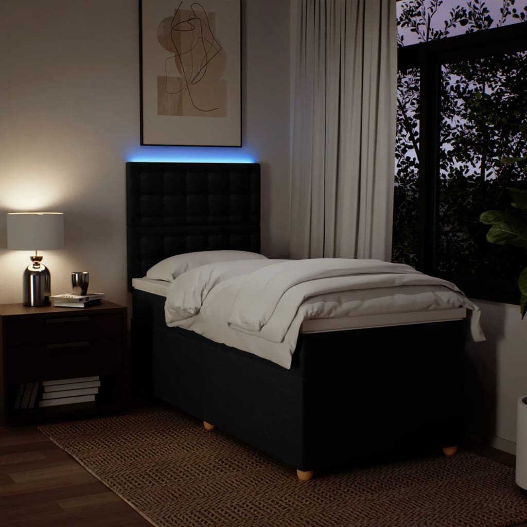 Lit sommier tapissier avec matelas tissu noir 90x190 cm