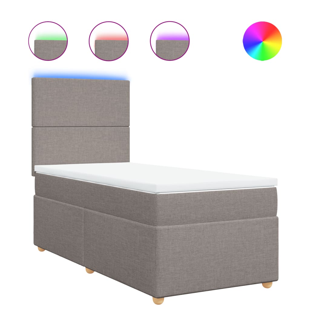 Lit sommier tapissier avec matelas tissu taupe 90x200 cm