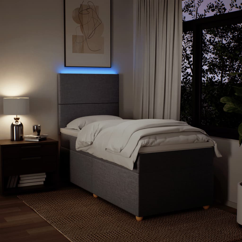 Lit sommier tapissier avec matelas tissu taupe 90x200 cm