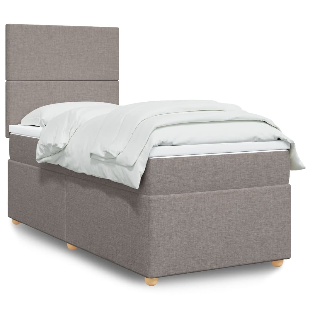 Lit sommier tapissier avec matelas tissu taupe 90x200 cm
