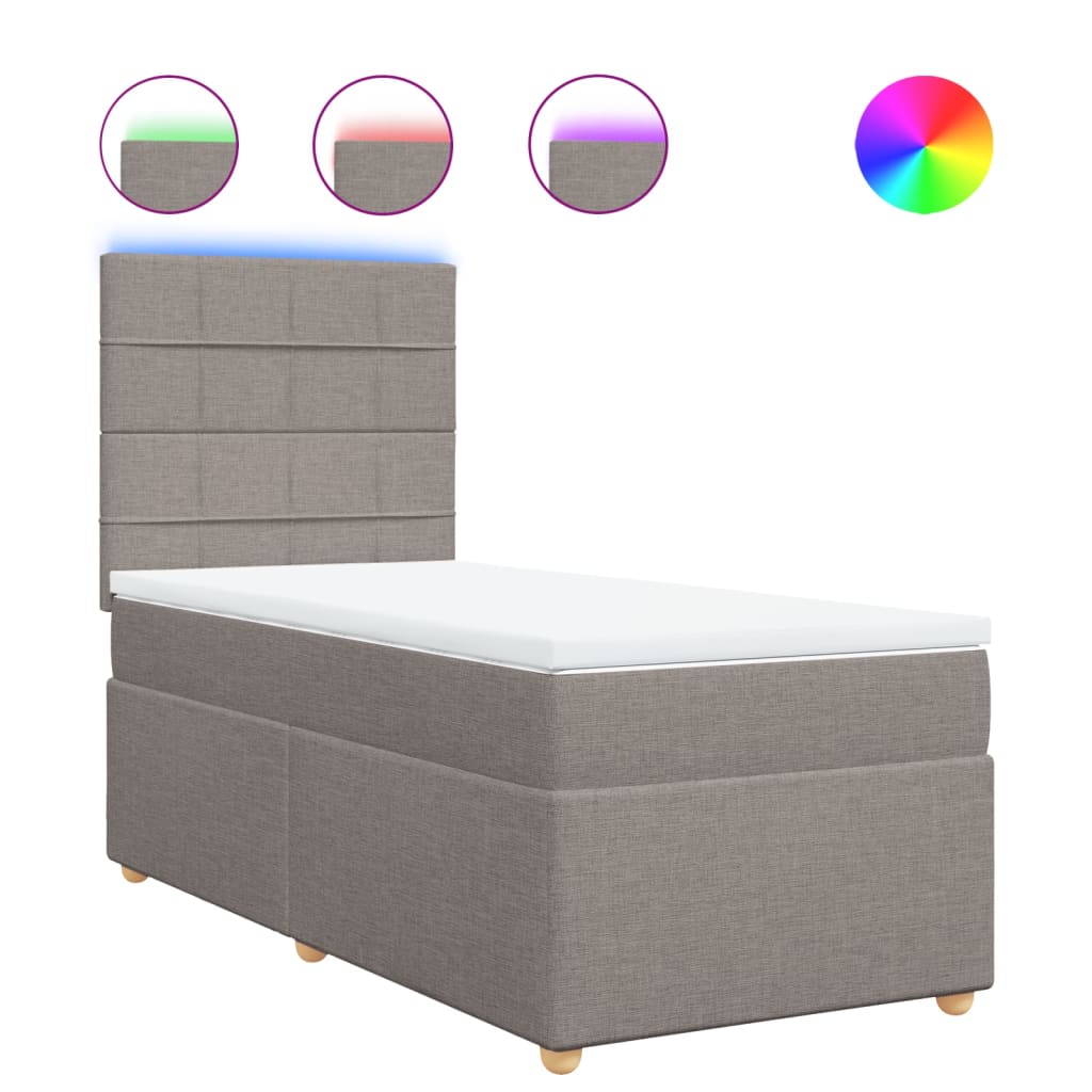 Lit sommier tapissier avec matelas tissu taupe 90x200 cm