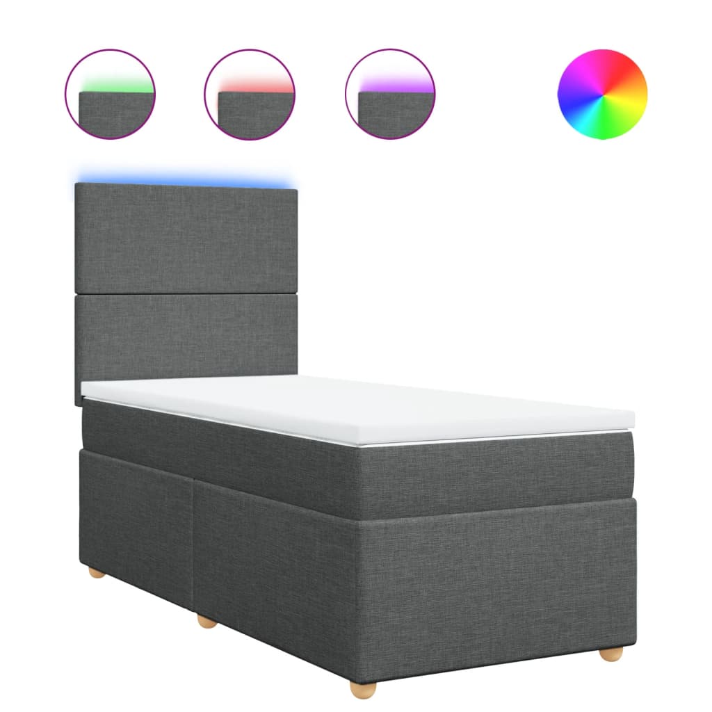 Lit sommier tapissier avec matelas tissu gris foncé 100x200 cm