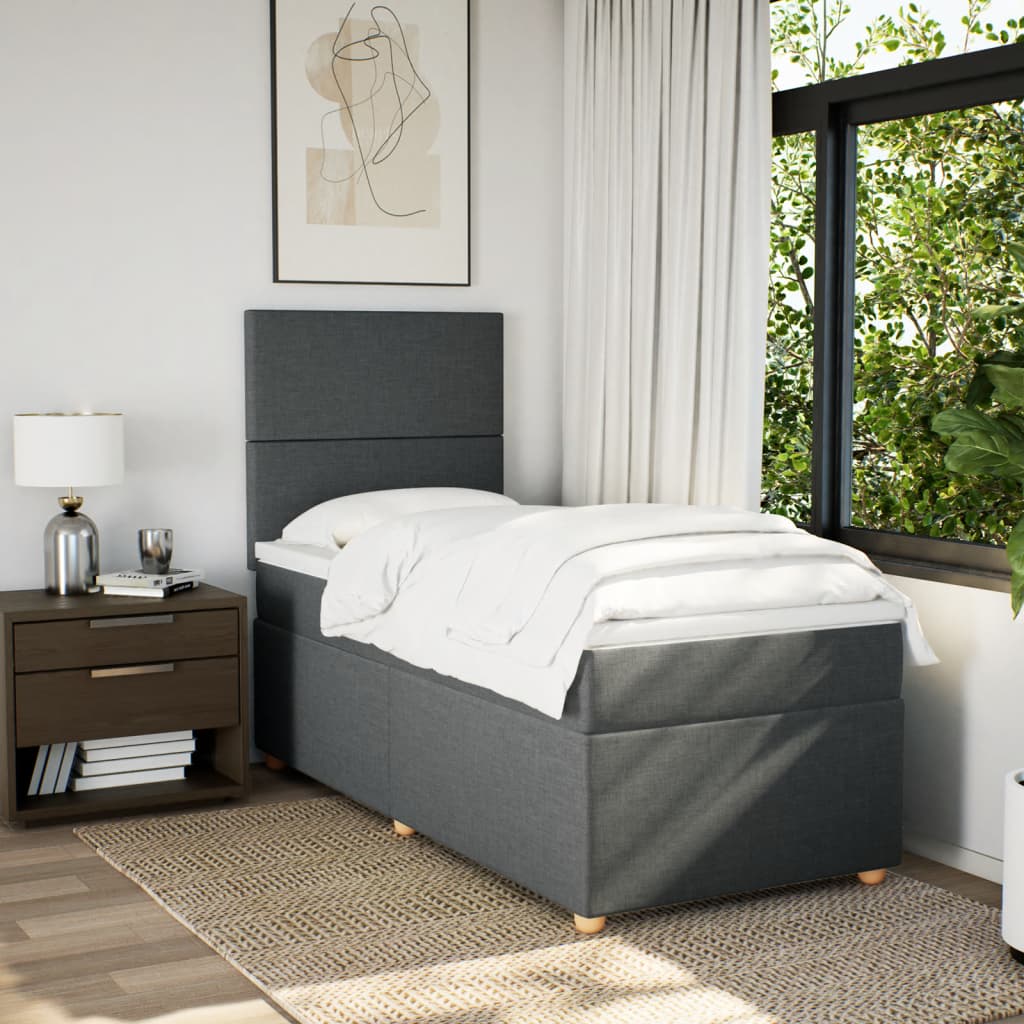 Lit sommier tapissier avec matelas tissu gris foncé 100x200 cm