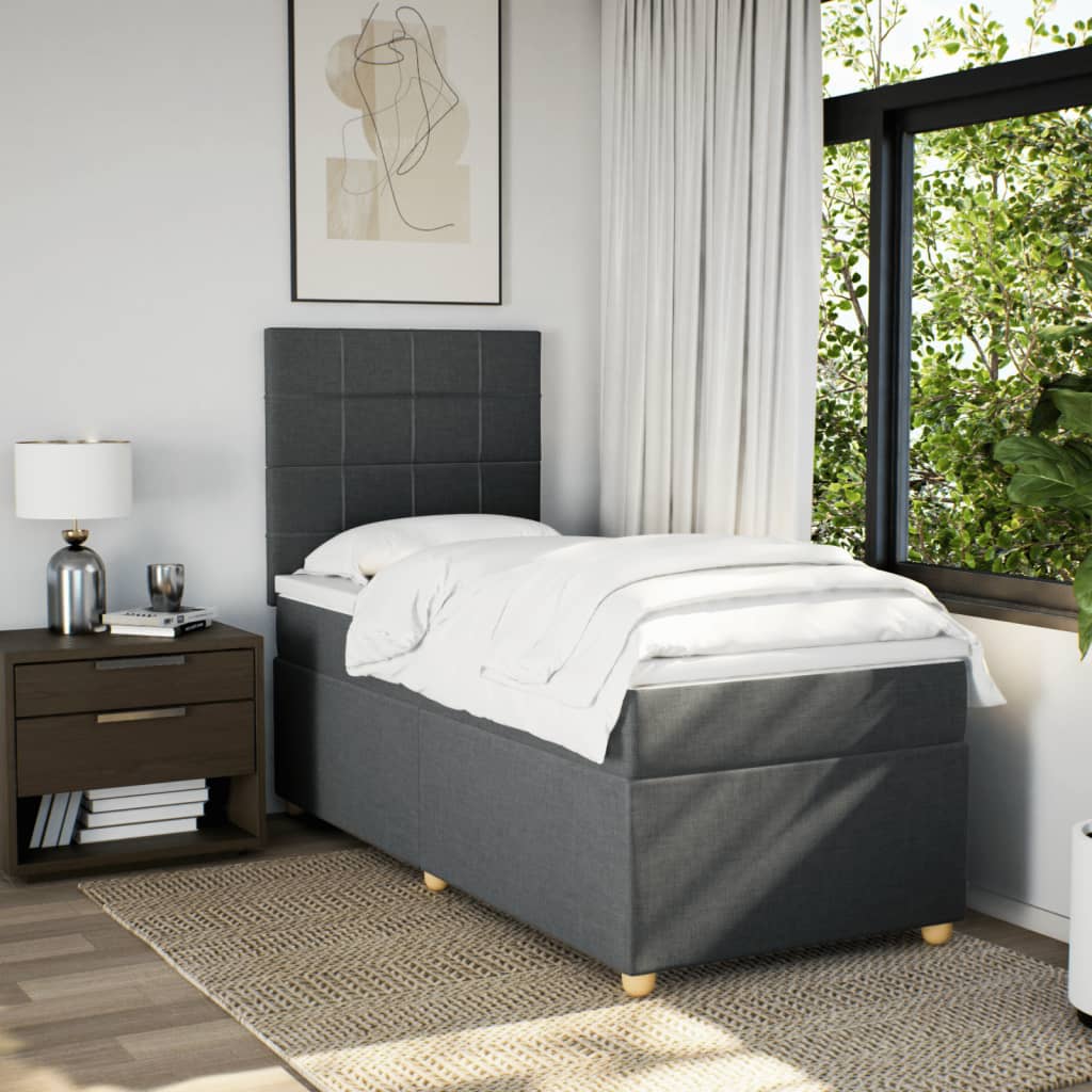 Lit sommier tapissier avec matelas tissu gris foncé 100x200 cm