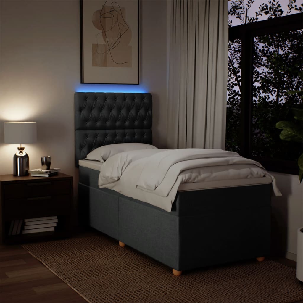Lit sommier tapissier avec matelas tissu gris foncé 100x200 cm