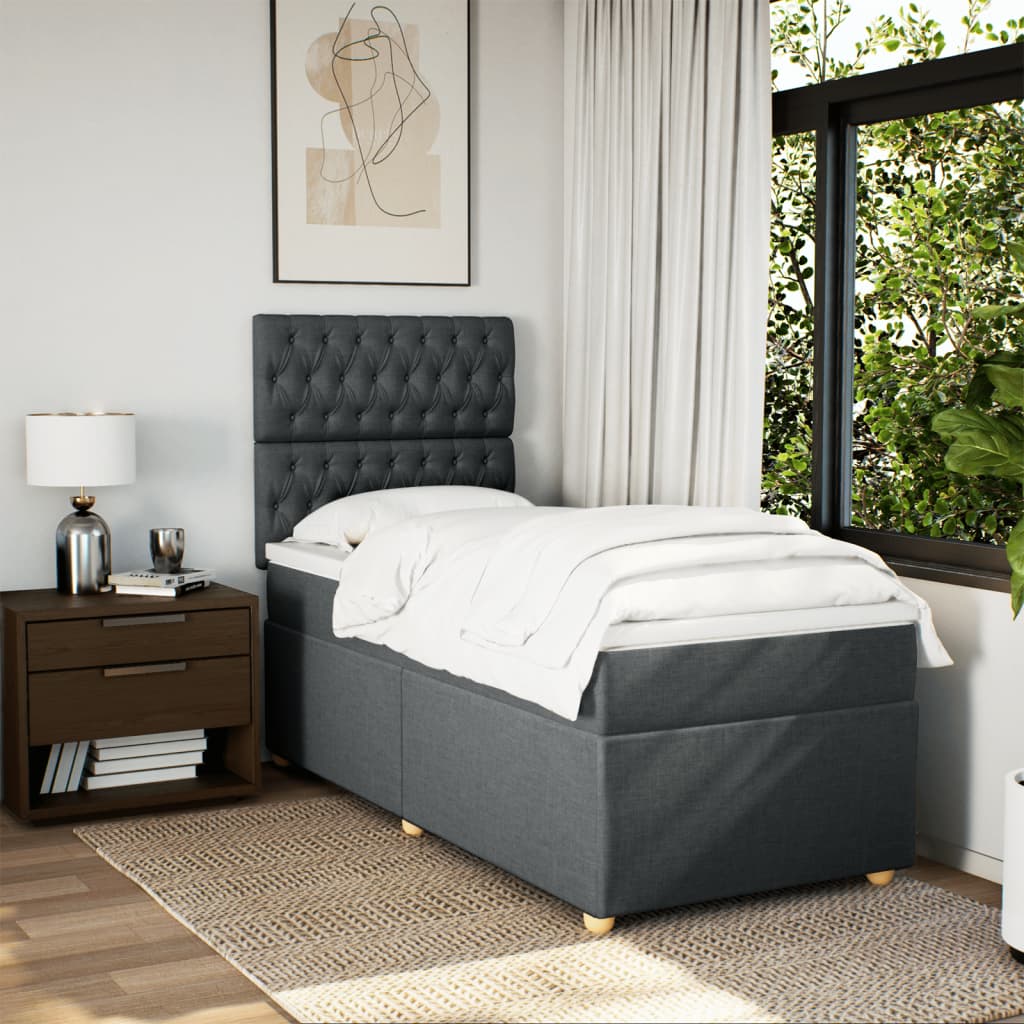 Lit sommier tapissier avec matelas tissu gris foncé 100x200 cm