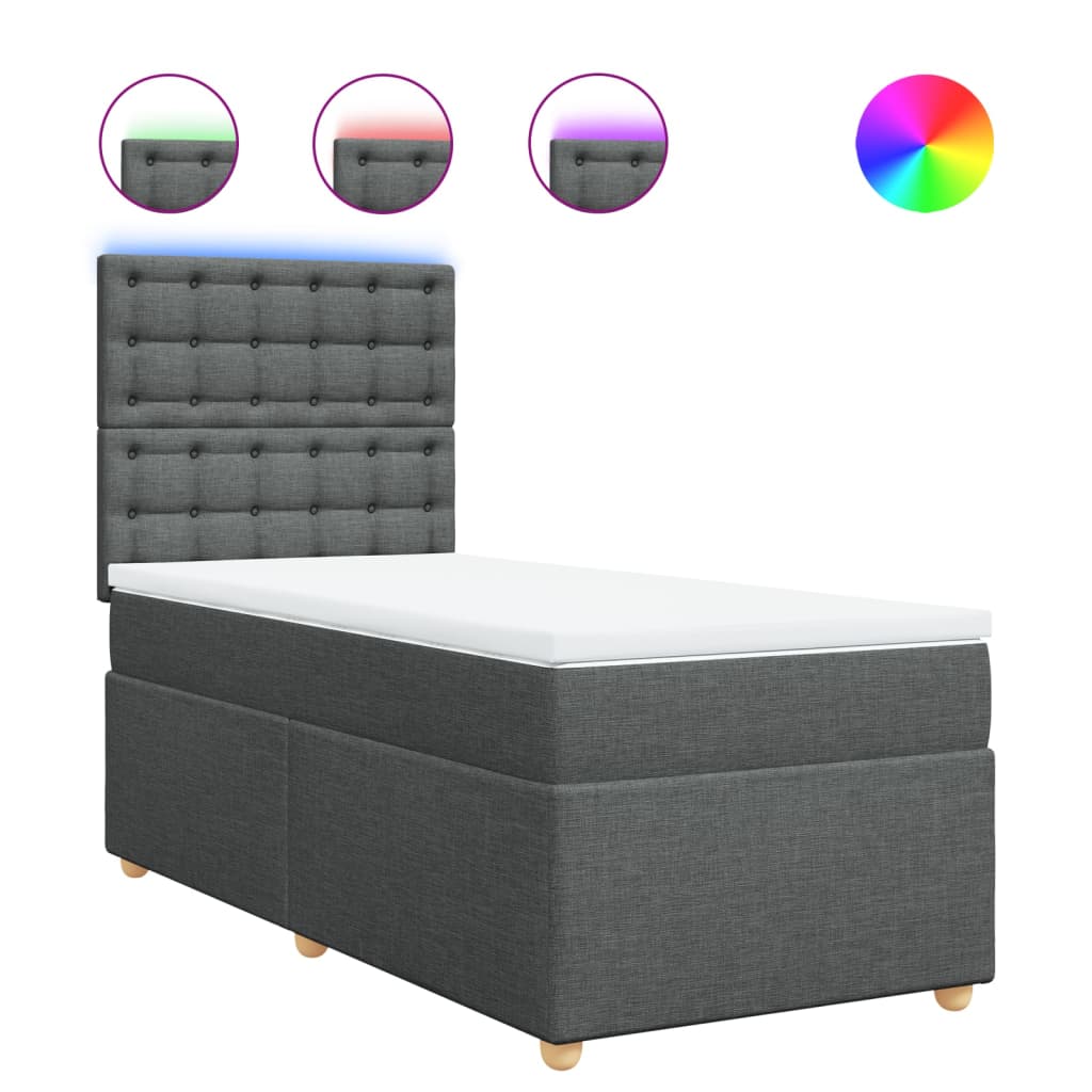 Lit sommier tapissier avec matelas tissu gris foncé 100x200 cm