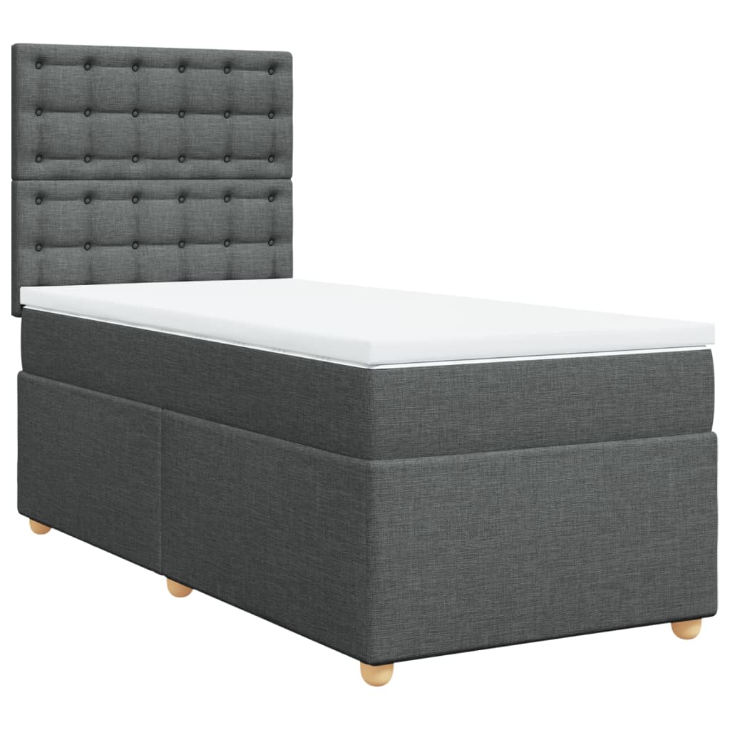 Lit sommier tapissier avec matelas tissu gris foncé 100x200 cm