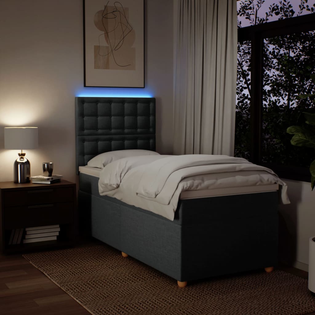 Lit sommier tapissier avec matelas tissu gris foncé 100x200 cm