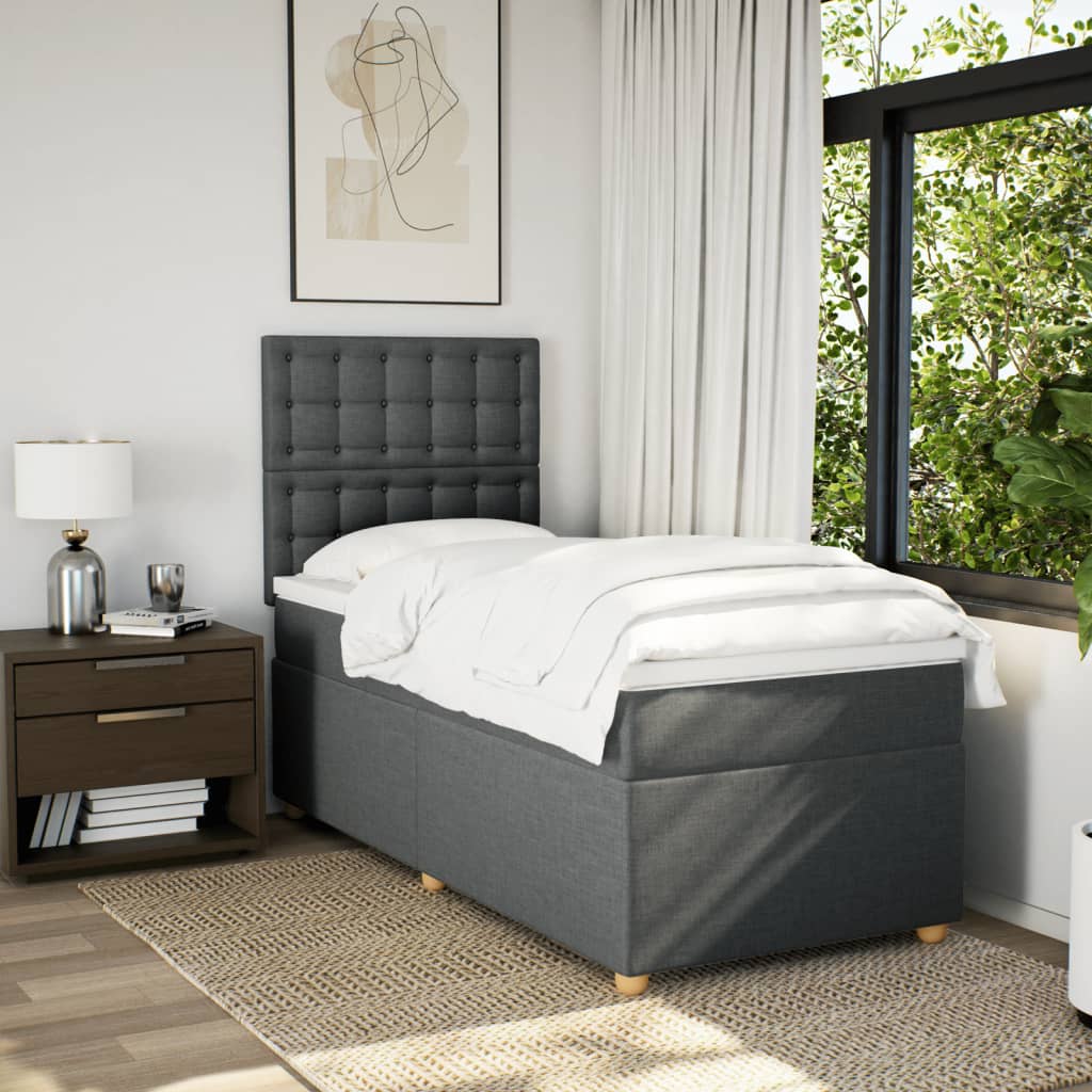 Lit sommier tapissier avec matelas tissu gris foncé 100x200 cm