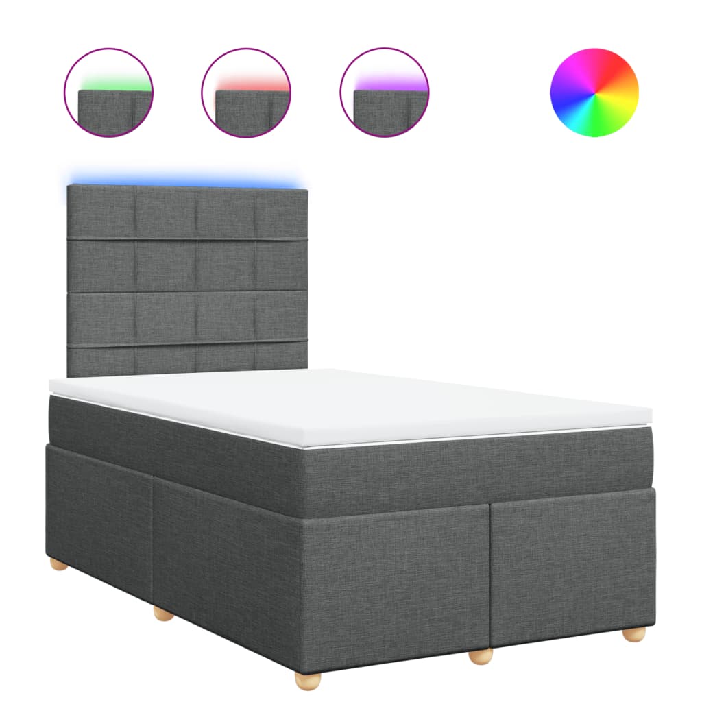 Lit à sommier tapissier avec matelas en tissu gris foncé 120x190 cm