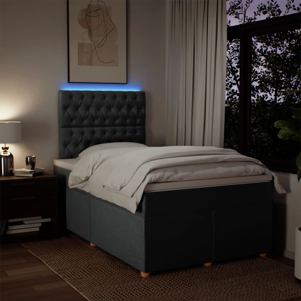 Lit à sommier tapissier avec matelas en tissu gris foncé 120x190 cm