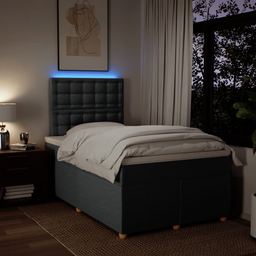 Lit à sommier tapissier avec matelas en tissu gris foncé 120x190 cm