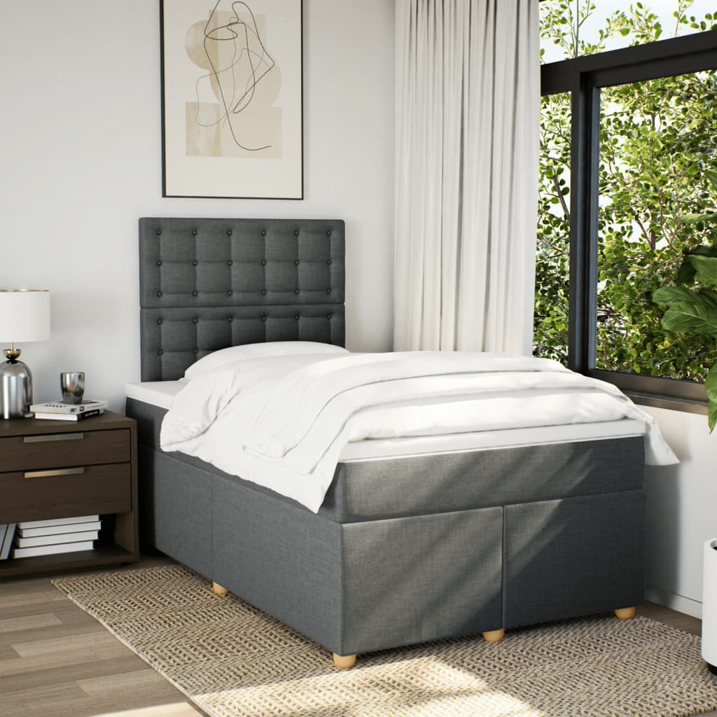 Lit à sommier tapissier avec matelas en tissu gris foncé 120x190 cm
