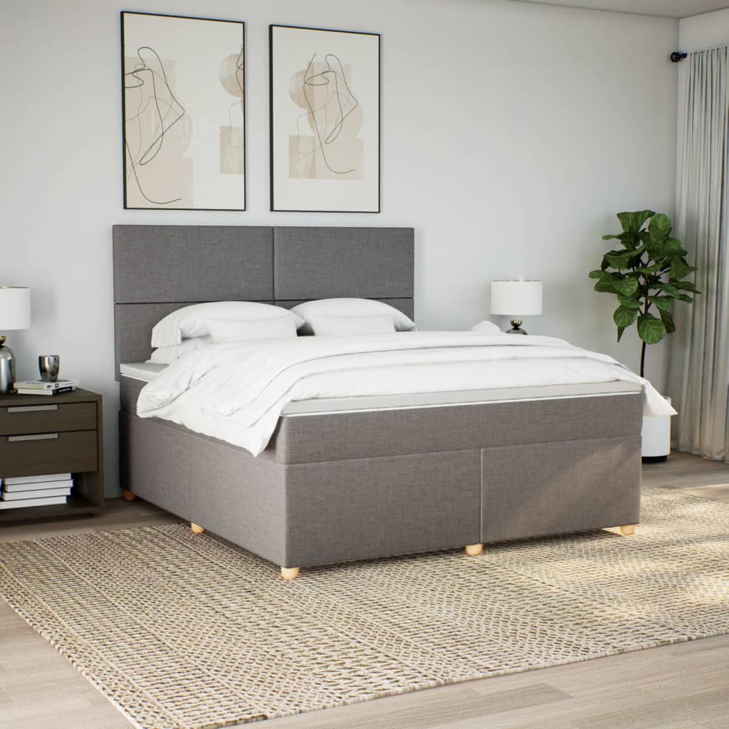 Lit sommier tapissier avec matelas tissu taupe 180x200 cm