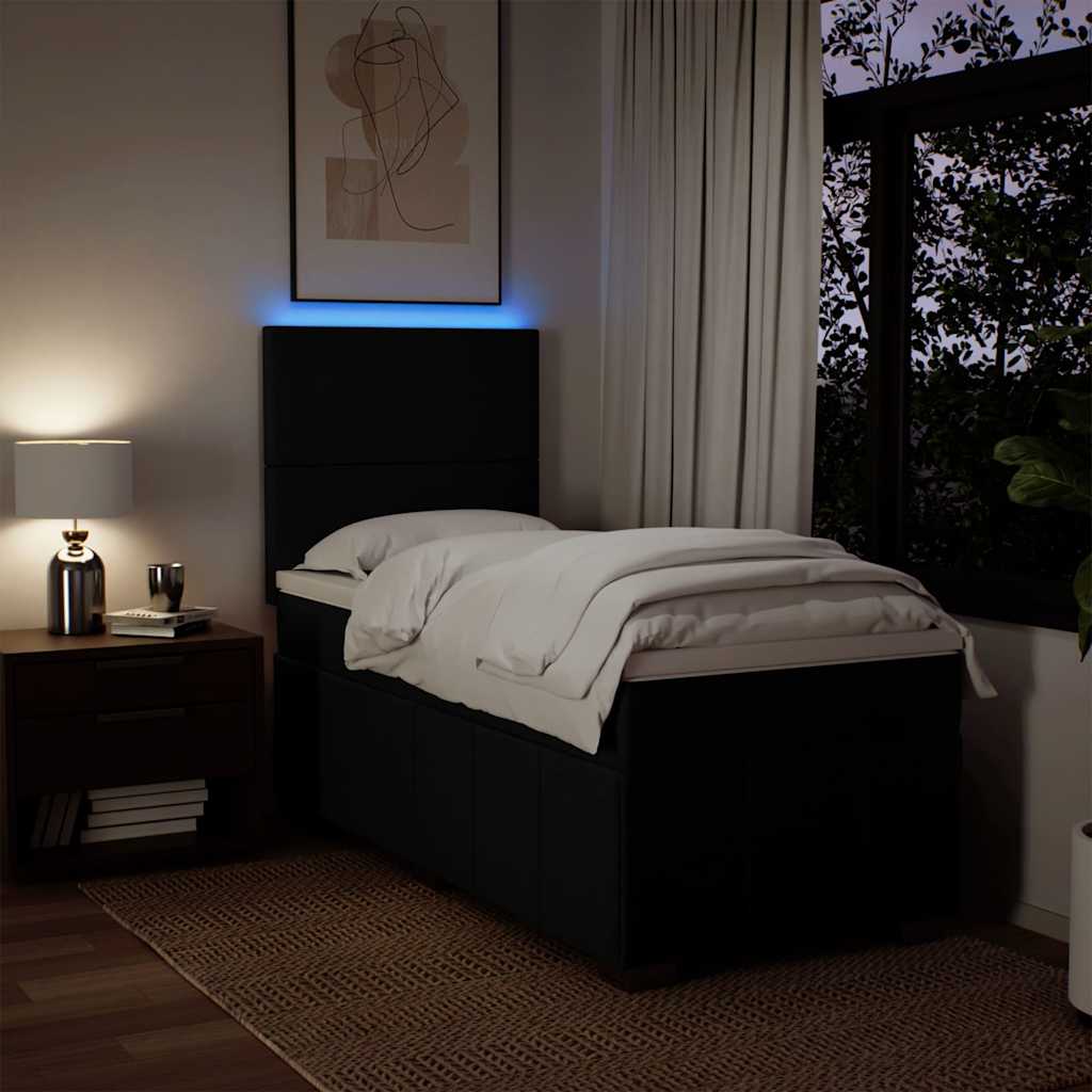 Lit à sommier tapissier avec matelas tissu noir 80x200 cm