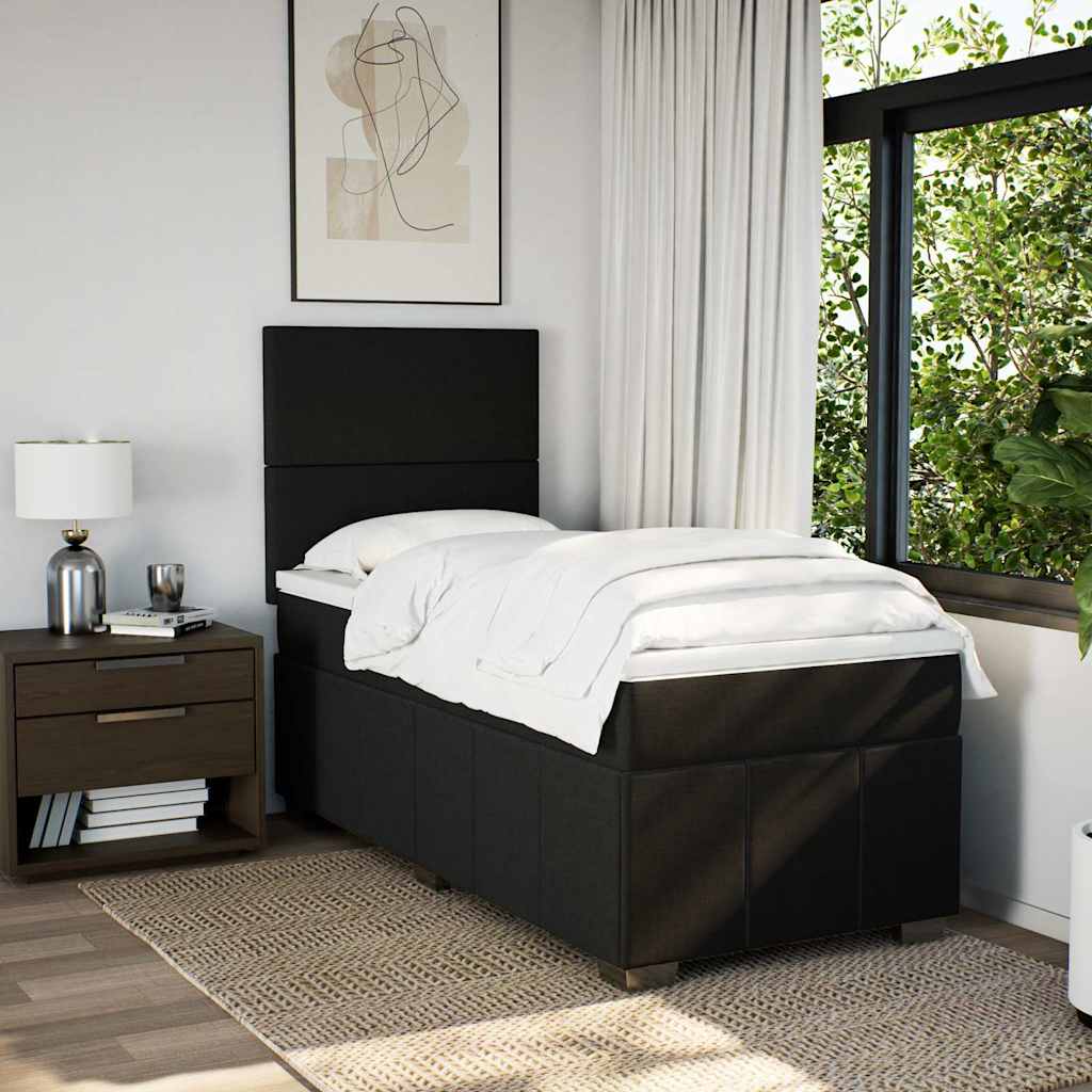 Lit à sommier tapissier avec matelas tissu noir 80x200 cm